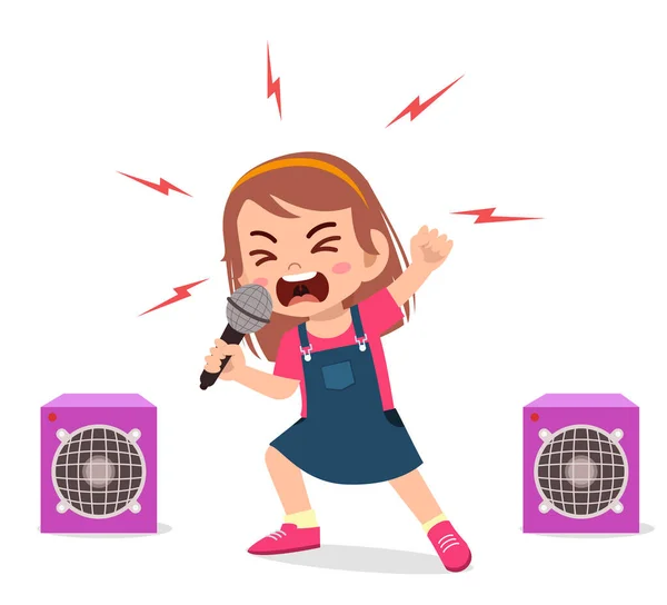 Κοριτσάκι Τραγουδά Ένα Τραγούδι Στη Σκηνή Και Ουρλιάζει — Διανυσματικό Αρχείο