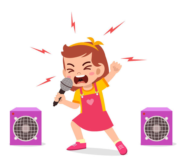 little girl sing a song on stage and screaming