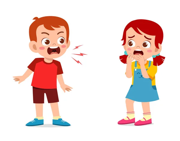 Μικρό Αγόρι Θυμωμένο Και Φώναξε Στο Κοριτσάκι — Διανυσματικό Αρχείο