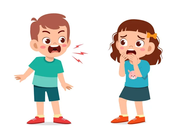 Küçük Çocuk Kızgın Küçük Kıza Bağırıyor — Stok Vektör