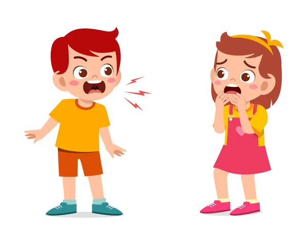 Μικρό Αγόρι Θυμωμένο Και Φώναξε Στο Κοριτσάκι — Διανυσματικό Αρχείο