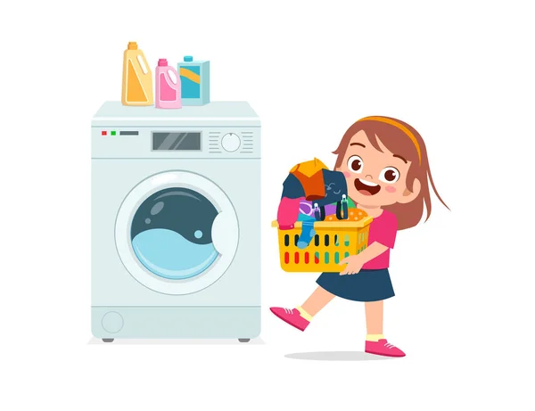 Happy Cute Kid Laundry Washing Machine - Stok Vektor