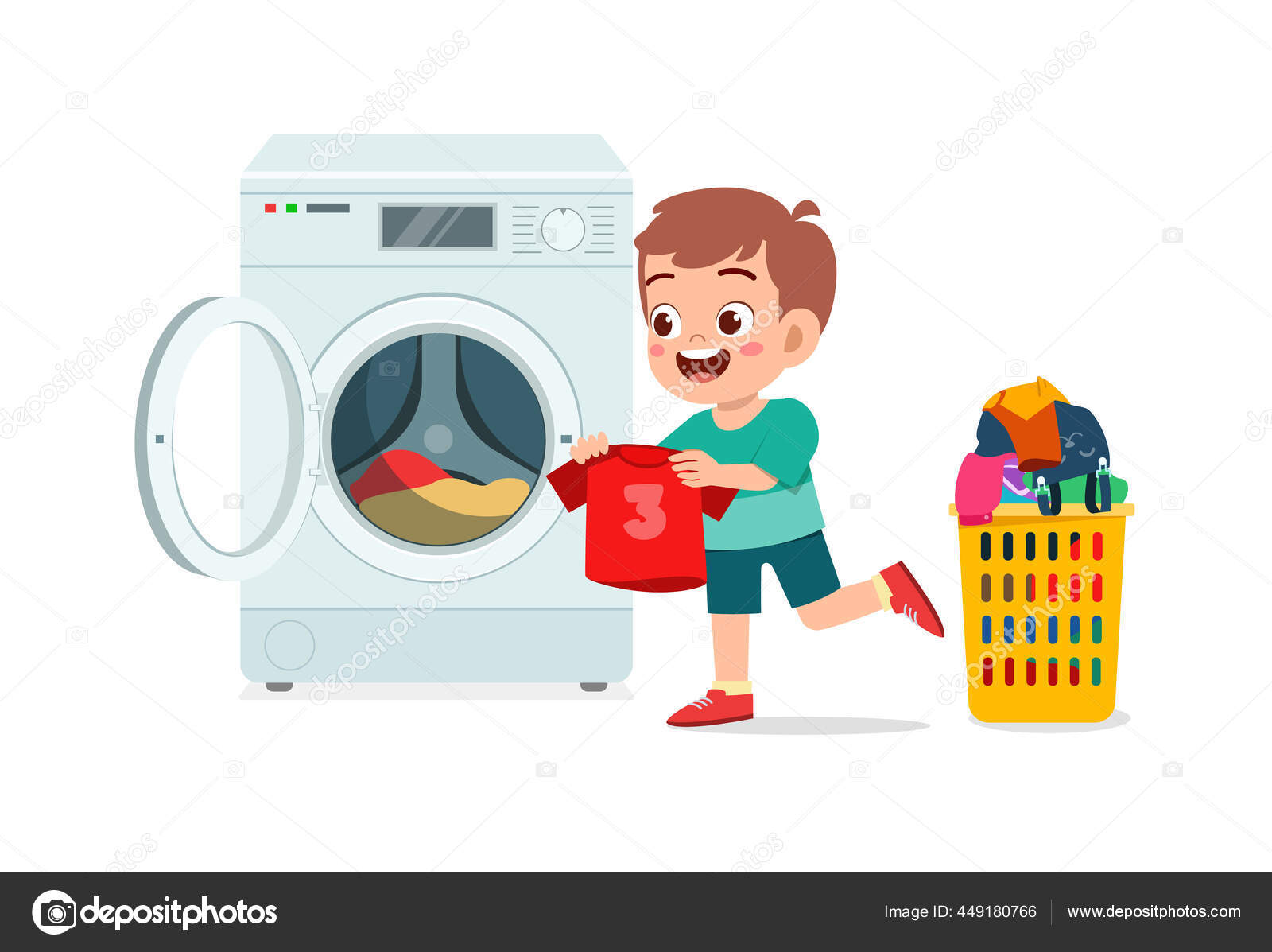 Laundry Bucket Kawaii Character Stock Illustration - Download