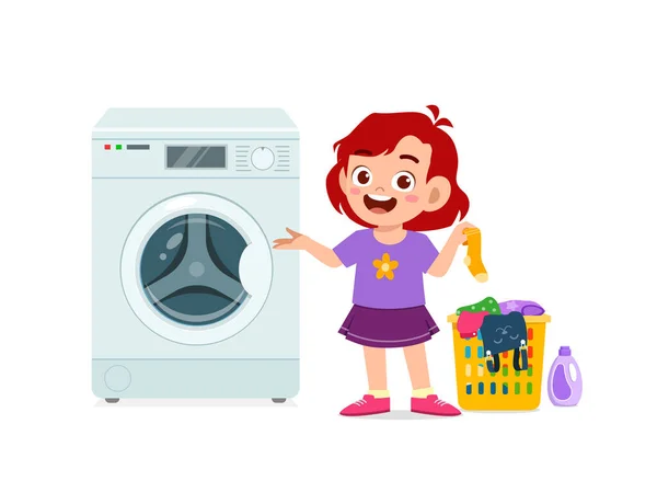 Happy Cute Kid Laundry Washing Machine - Stok Vektor