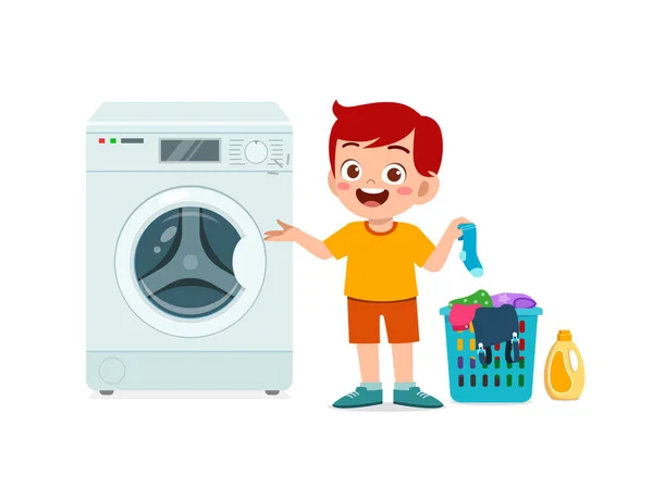 Happy Cute Kid Laundry Washing Machine - Stok Vektor