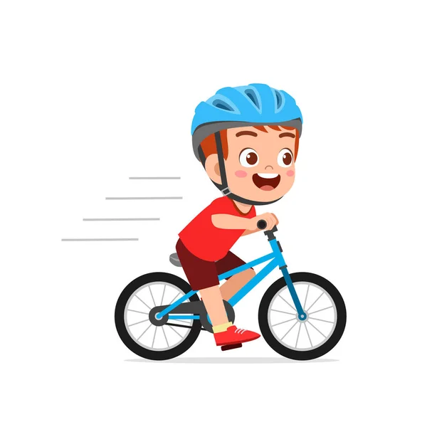 Menino Pequeno Bonito Feliz Andar Bicicleta — Vetor de Stock
