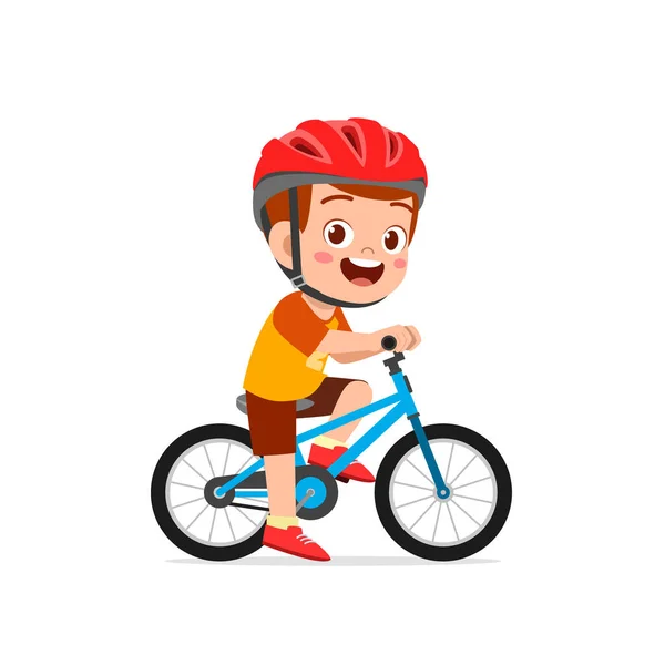 Menino Pequeno Bonito Feliz Andar Bicicleta — Vetor de Stock