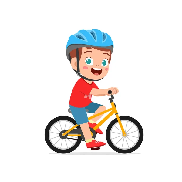 Menino Pequeno Bonito Feliz Andar Bicicleta — Vetor de Stock