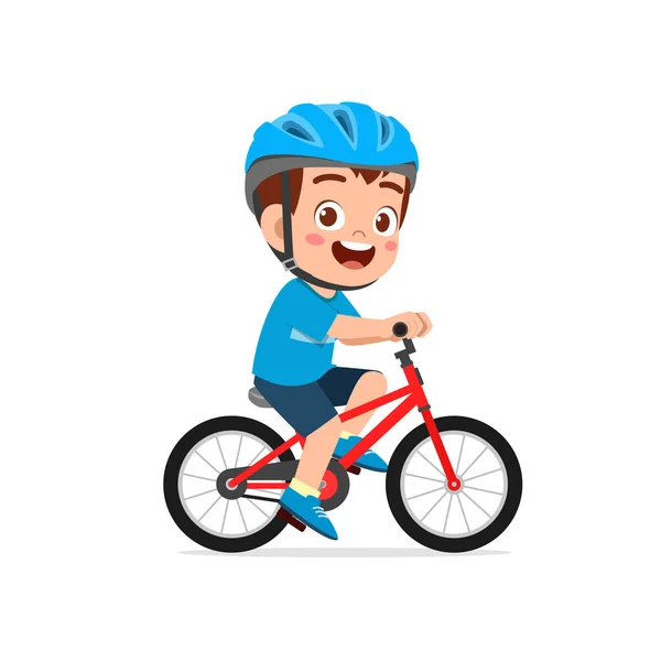 Menino Pequeno Bonito Feliz Andar Bicicleta — Vetor de Stock