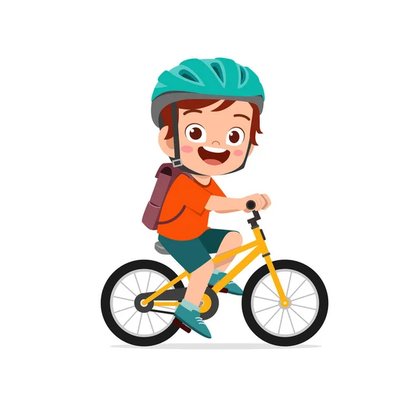 Menino Pequeno Bonito Feliz Andar Bicicleta — Vetor de Stock