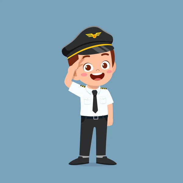 Heureux Petit Garçon Mignon Portant Uniforme Pilote — Image vectorielle