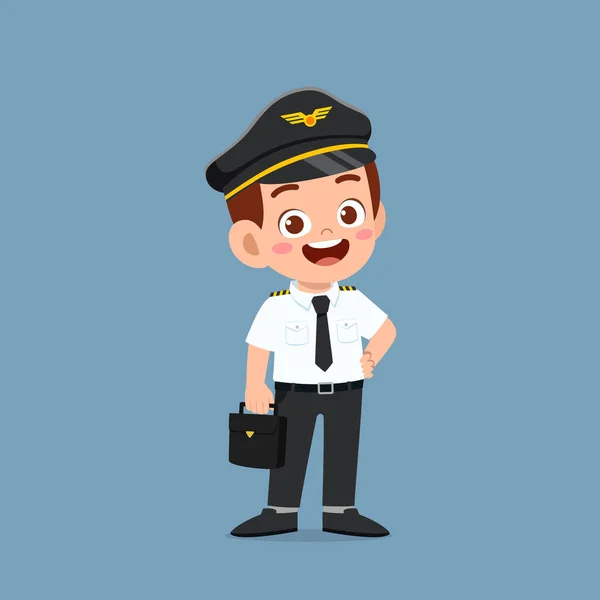 Heureux Petit Garçon Mignon Portant Uniforme Pilote — Image vectorielle