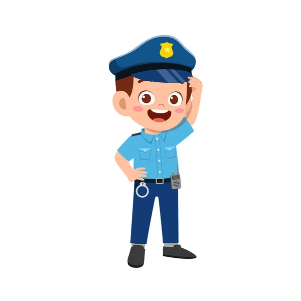 Šťastný Roztomilý Malý Kluk Nosí Policejní Uniformu — Stockový vektor