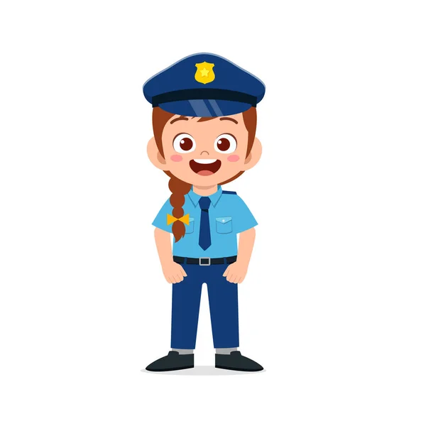 Feliz Lindo Niño Niña Usando Uniforme Policía — Archivo Imágenes Vectoriales