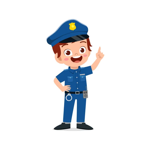 Menino Pequeno Bonito Feliz Vestindo Uniforme Policial —  Vetores de Stock