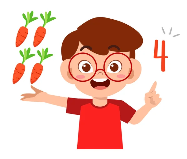 Милый Маленький Мальчик Изучает Математику Количество Овощей — стоковый вектор