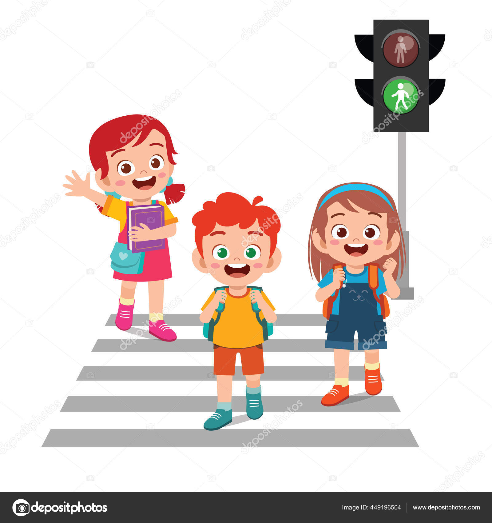 School children cross road on pedestrian crossing Vector Image