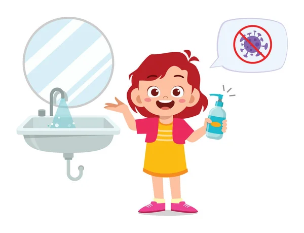Szczęśliwy Słodkie Dziecko Dziewczyna Umyć Rękę Umywalce — Wektor stockowy
