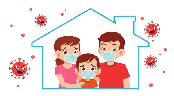Maman Papa Enfant Restent Maison Pendant Pandémie — Image vectorielle