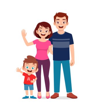 Anne ve babasıyla birlikte küçük sevimli bir çocuk.