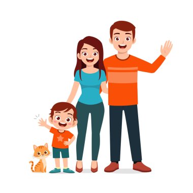 Anne ve babasıyla birlikte küçük sevimli bir çocuk.