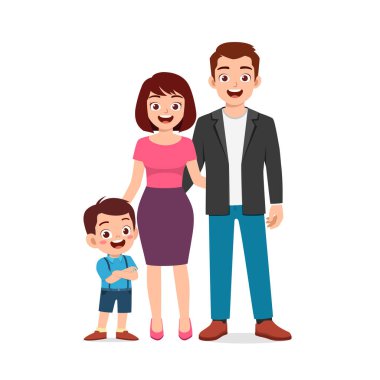 Anne ve babasıyla birlikte küçük sevimli bir çocuk.