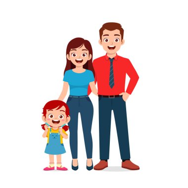 Anne ve babayla birlikte küçük tatlı bir kız.