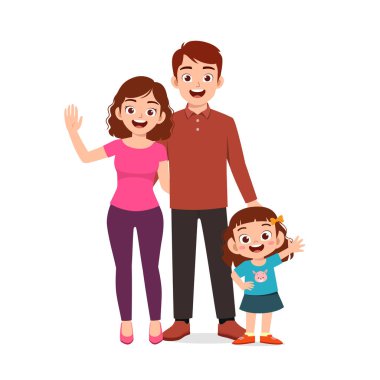 Anne ve babayla birlikte küçük tatlı bir kız.