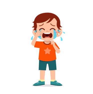 Ağlayan ve öfke nöbeti geçiren küçük sevimli bir çocuk.