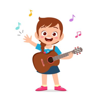 Küçük tatlı kız konserde gitar çalıyor.