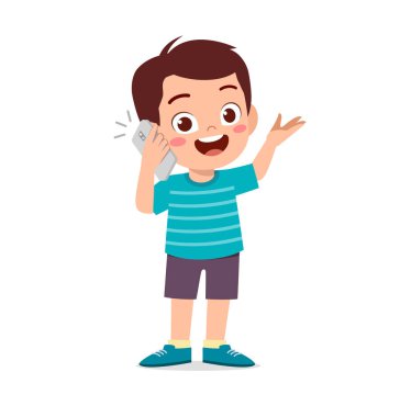 Cep telefonu kullanan sevimli küçük çocuk konuşması.