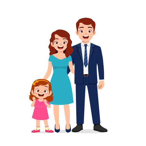 Cute Little Girl Mom Dad Together — Stock Vector