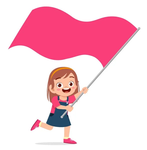 Мила Маленька Дівчинка Біжить Тримає Прапор — стоковий вектор