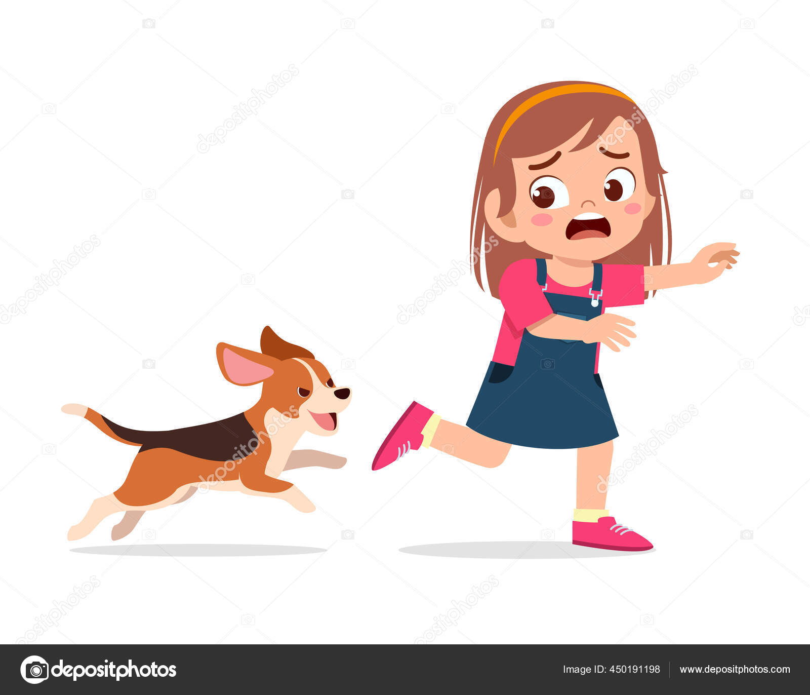 Cute Little Girl Scared Because Chased Bad Dog Vector Image By C Colorfuelstudio Vector Stock 450191198