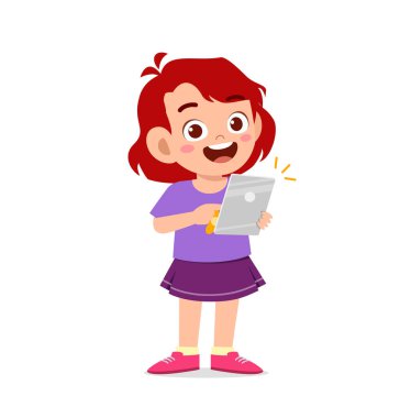 Akıllı telefon ve internet kullanan tatlı küçük kız.