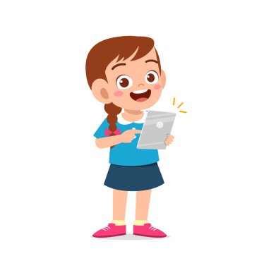 Akıllı telefon ve internet kullanan tatlı küçük kız.