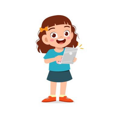 Akıllı telefon ve internet kullanan tatlı küçük kız.