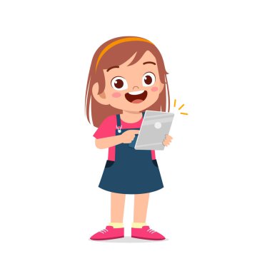 Akıllı telefon ve internet kullanan tatlı küçük kız.