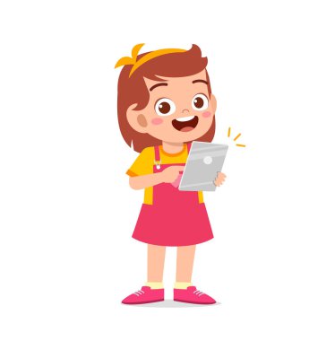 Akıllı telefon ve internet kullanan tatlı küçük kız.