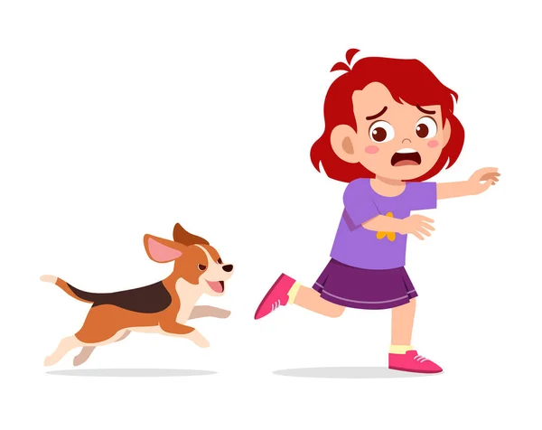 Cute Little Girl Scared Because Chased Bad Dog — Stock Vector