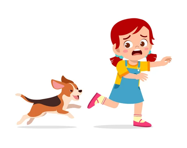 Cute Little Girl Scared Because Chased Bad Dog — Stock Vector