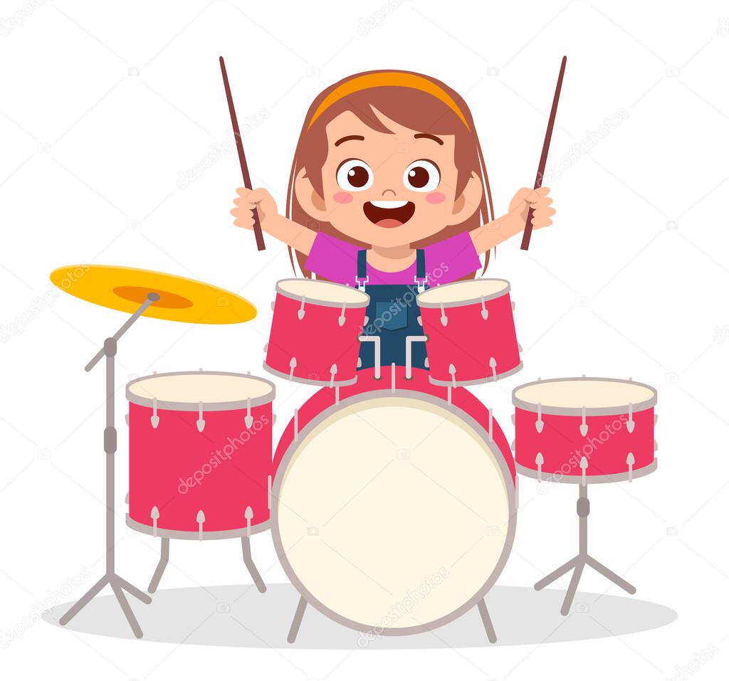 cute little girl play drum in concert