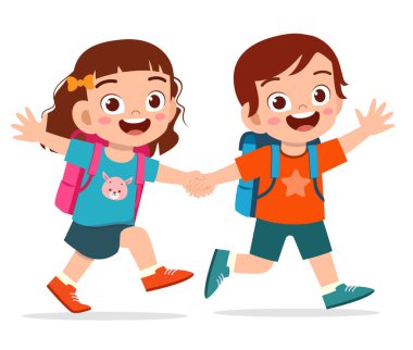 Cartoon Girl And Boy Go To School Together Free Vector Eps Cdr Ai Svg Vector Illustration Graphic Art