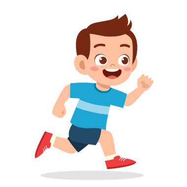 Mutlu küçük çocuk çok hızlı koşuyor.