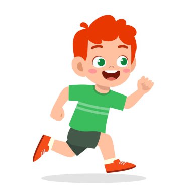 Mutlu küçük çocuk çok hızlı koşuyor.