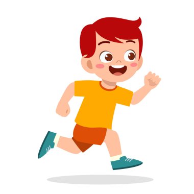 Mutlu küçük çocuk çok hızlı koşuyor.