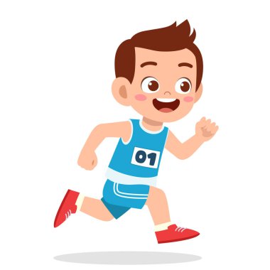 Maraton koşusunda koşan küçük tatlı çocuk.