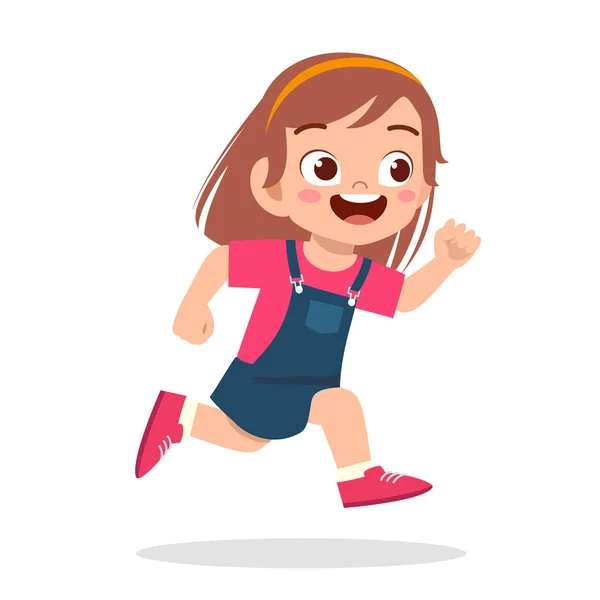 Feliz Linda Niña Corriendo Tan Rápido — Vector de stock