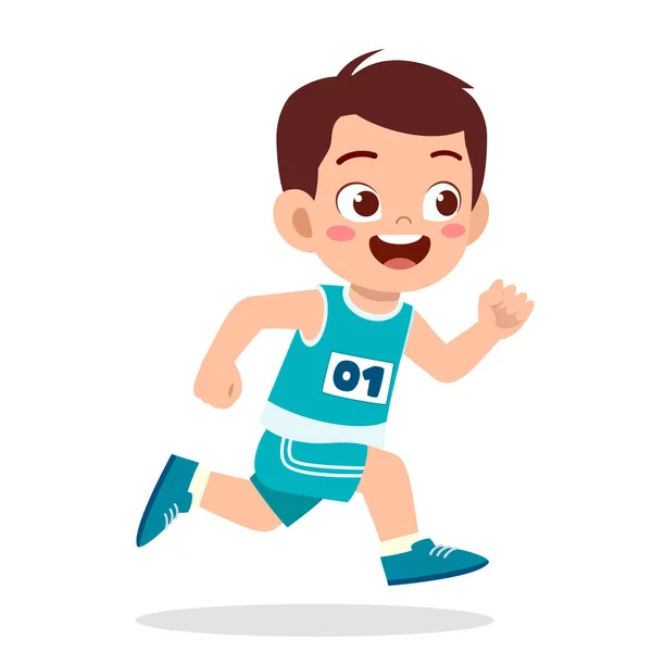 Boldog Aranyos Kisfiú Fut Maraton Játék — Stock Vector