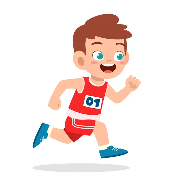 Boldog Aranyos Kisfiú Fut Maraton Játék — Stock Vector